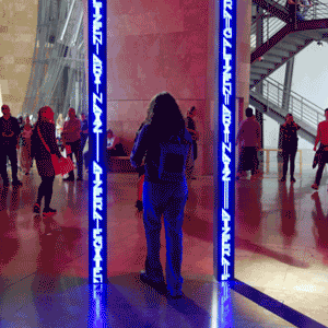 A person inside the Guggenheim museum.